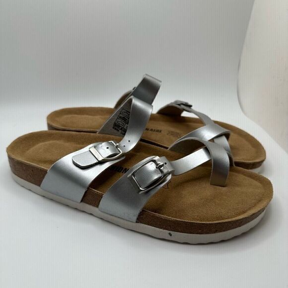 CUSHIONAIRE Women's Cork Footbed Sandal With +Comfort 9.5 SILVER - Picture 1 of 7
